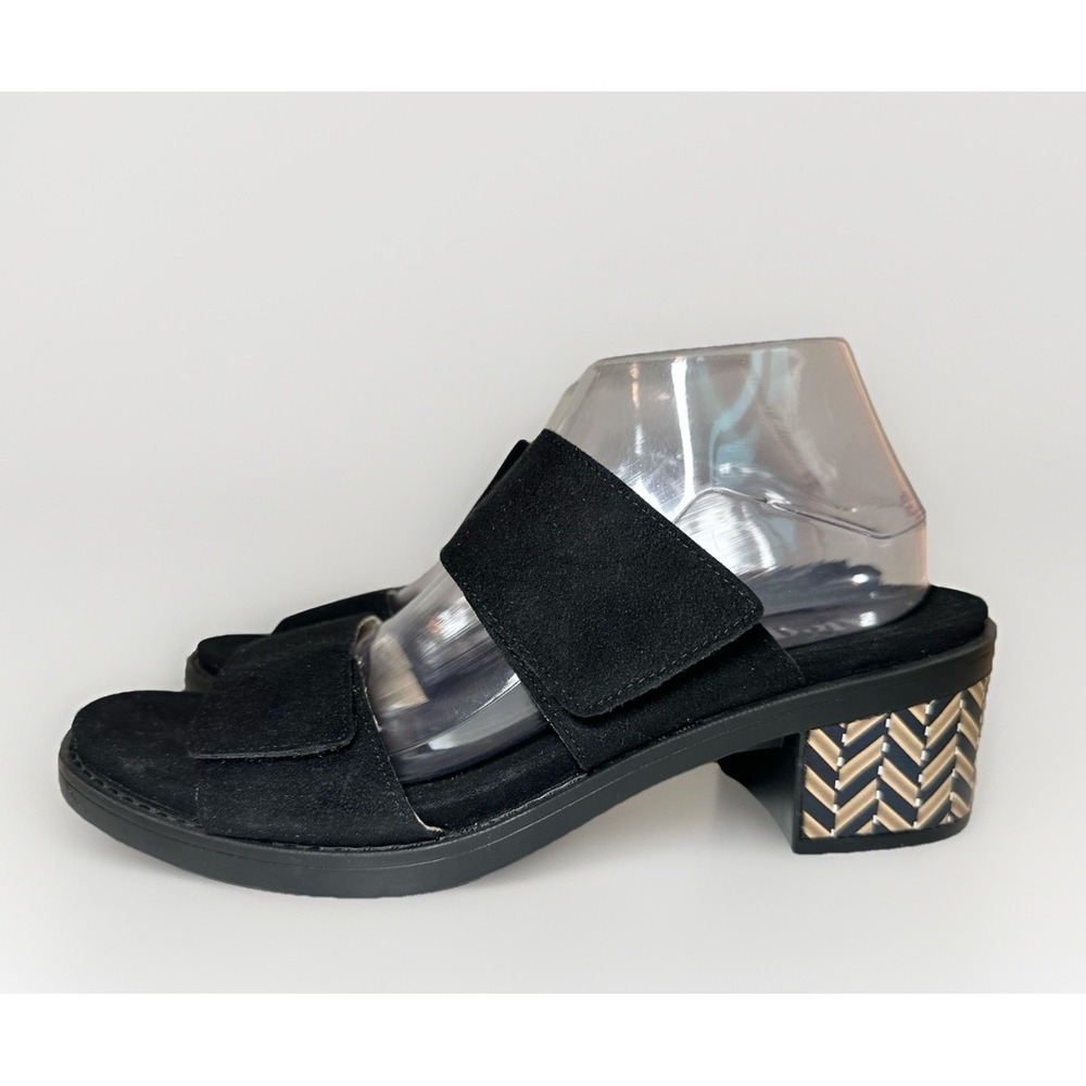 Black Suede Block Heel Slide Sandals - Women's